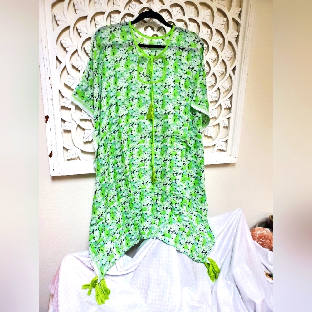 Raj Kaftan Poncho Swim Cover NWOT Green Black White One Size